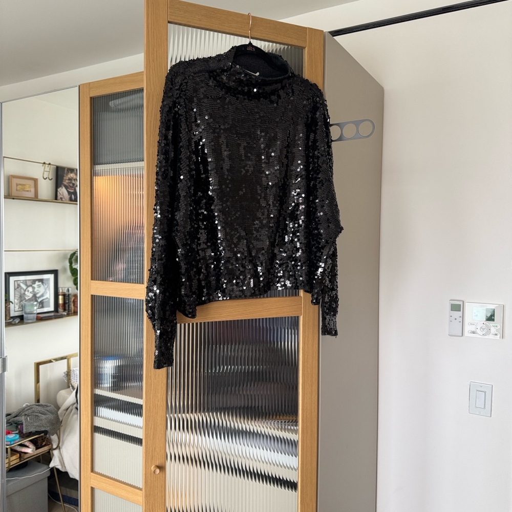 The Alani Cashmere Mock-Neck Sequined Sweater - Black - Picture 4 of 4